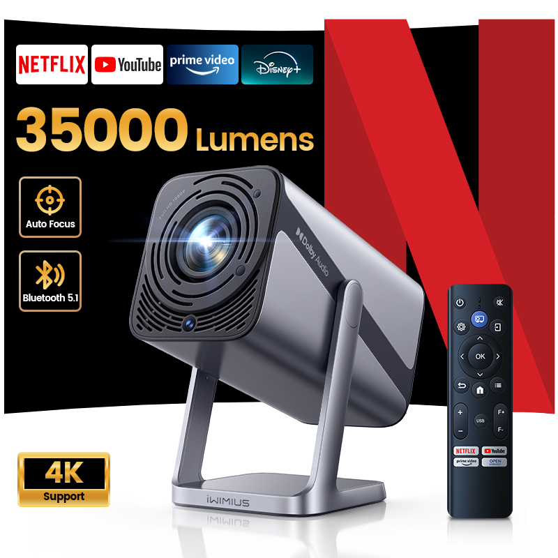 Netflix Home Cinema - Proiettore WIMIUS 4K con licenza Netflix,